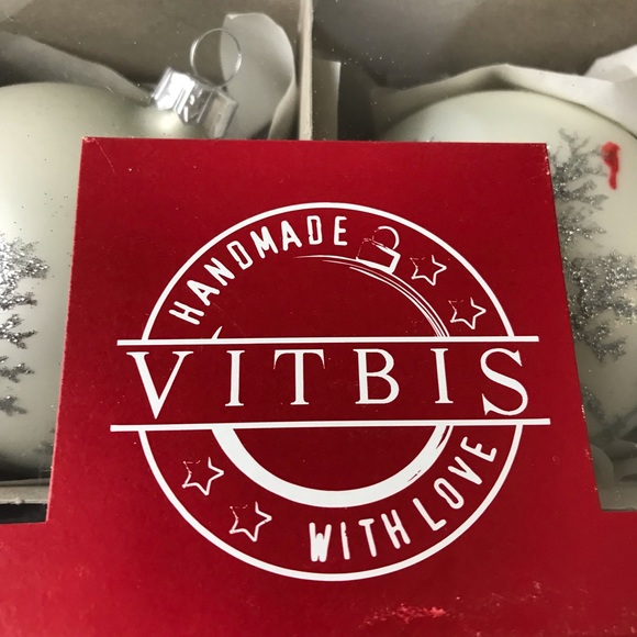 VINTAGE VITBIS Red Robin i& Silver Trees Satin Finished Glass Ball Ornaments Box - Picture 5 of 7